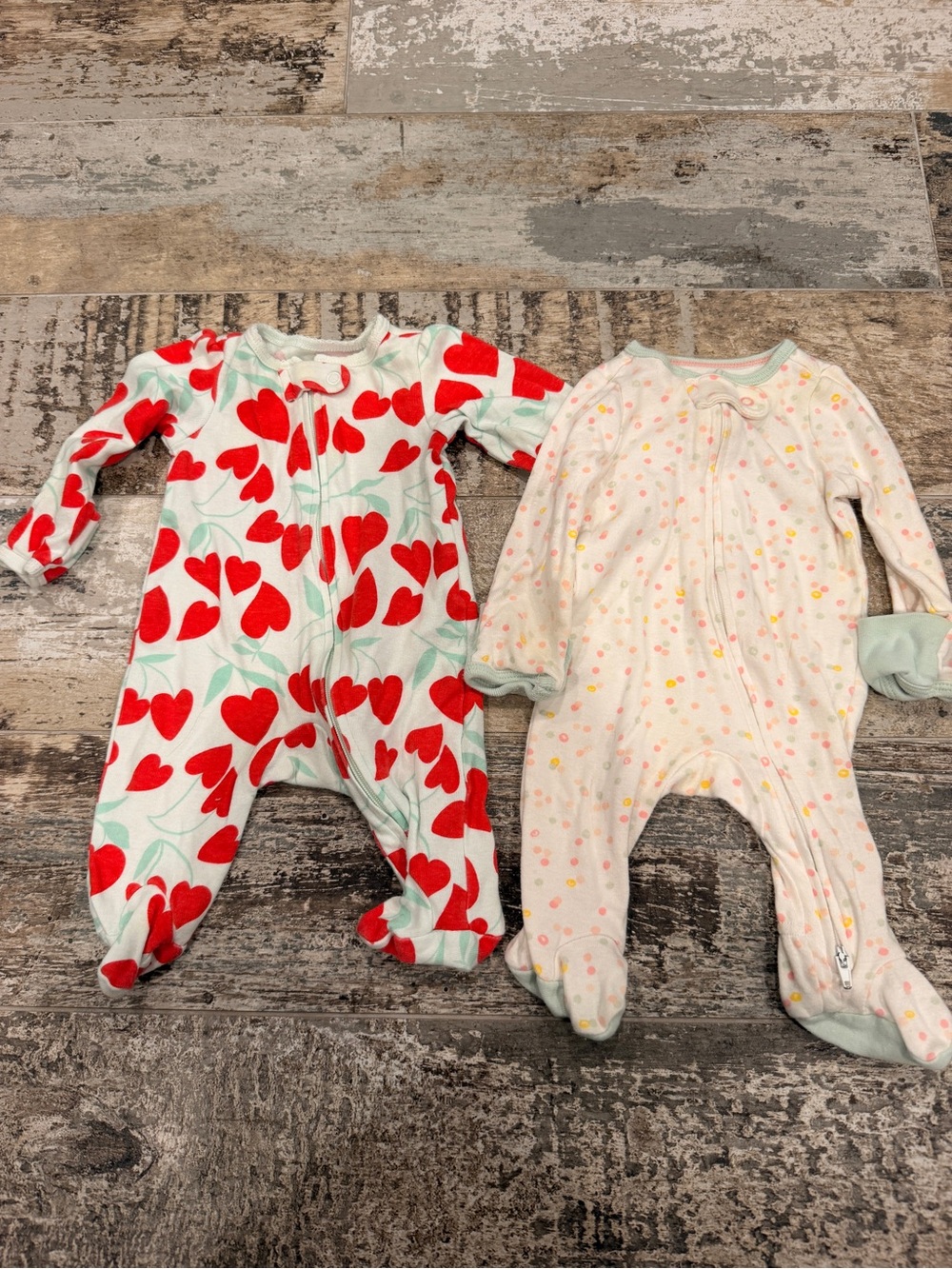 Carter's Red Heart-Print and Pastel Dot Footie Set